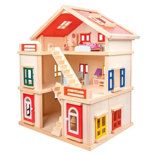 Кукольный домик MD 0163 деревянная игрушка, три этажа, мебель