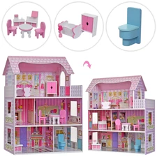 Кукольный домик MD 2668 деревянная игрушка, три этажа, мебель