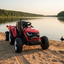 Детский электромобиль M 6260 EBLR-3 (24V) трактор с прицепом, мягкое сиденье, красный фото 14