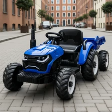 Детский электромобиль M 6260 EBLR-4 (24V) трактор с прицепом, мягкое сиденье, синий
