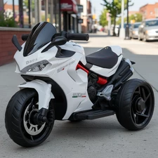 Детский мотоцикл на аккумуляторе M 6266 EL-1 белый, два мотора