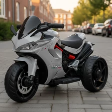 Детский мотоцикл на аккумуляторе M 6266 EL-11 серый, два мотора