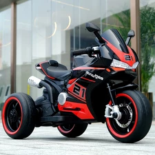 Детский мотоцикл M 6264 EL-2 черный, два мотора, три колеса