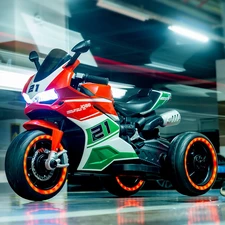 Детский мотоцикл M 6264 EL-3 красный, два мотора, три колеса фото 37