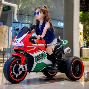 Детский мотоцикл M 6264 EL-3 красный, два мотора, три колеса