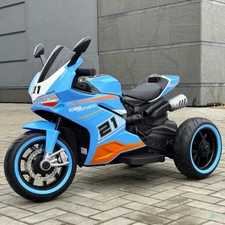 Мотоцикл для детей M 6264 EL-4 синий, три колеса, два двигателя