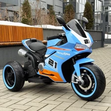 Мотоцикл для детей M 6264 EL-4 синий, три колеса, два двигателя фото 14