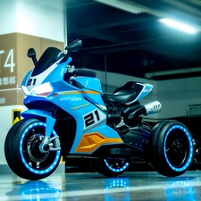 Мотоцикл для детей M 6264 EL-4 синий, три колеса, два двигателя купить