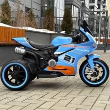 Мотоцикл для детей M 6264 EL-4 синий, три колеса, два двигателя фото 41