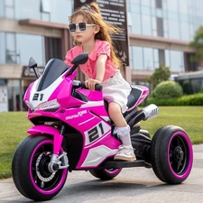 Мотоцикл для девочки M 6264 EL-8 розовый, три колеса, два двигателя