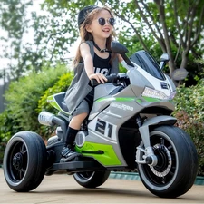 Детский мотоцикл на аккумуляторе M 6264 EL-11 серый, три колеса, два двигателя