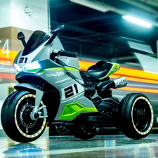 Детский мотоцикл на аккумуляторе M 6264 EL-11 серый, три колеса, два двигателя купить