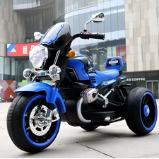 Детский мотоцикл на аккумуляторе M 6263 EL-4 синий, кожаное сиденье, 2 мотора