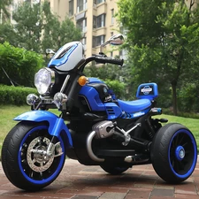 Детский мотоцикл на аккумуляторе M 6263 EL-4 синий, кожаное сиденье, 2 мотора фото 14