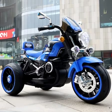 Детский мотоцикл на аккумуляторе M 6263 EL-4 синий, кожаное сиденье, 2 мотора купить