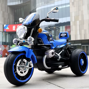 Детский мотоцикл на аккумуляторе M 6263 EL-4 синий, кожаное сиденье, 2 мотора