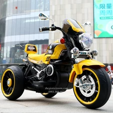 Детский мотоцикл на аккумуляторе M 6263 EL-6 желтый, кожаное сиденье, 2 мотора