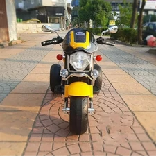 Детский мотоцикл на аккумуляторе M 6263 EL-6 желтый, кожаное сиденье, 2 мотора фото 14