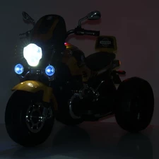 Детский мотоцикл на аккумуляторе M 6263 EL-6 желтый, кожаное сиденье, 2 мотора фото 16