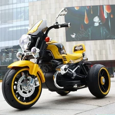 Детский мотоцикл на аккумуляторе M 6263 EL-6 желтый, кожаное сиденье, 2 мотора купить