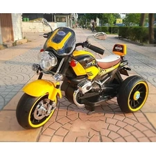 Детский мотоцикл на аккумуляторе M 6263 EL-6 желтый, кожаное сиденье, 2 мотора фото 37
