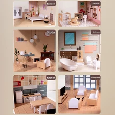 Деревянный кукольный домик MD 0750, три этажа, мебель фото 54