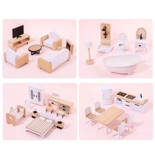 Деревянный кукольный домик MD 0750, три этажа, мебель фото 63