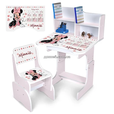 Детская парта N 2071-21-7 со стульчиком, регулируется высота, Минни Маус, сакура