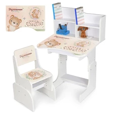 Детская парта N 2071-26-1 Медвежонок, со стульчиком, регулируется высота, белая