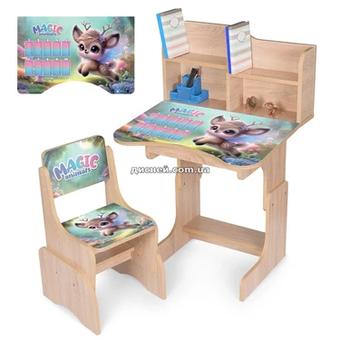 Детская парта N 2071-27-3 Олененок, со стульчиком, регулируется высота, дуб сонома
