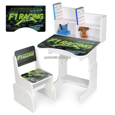 Детская парта N 2071-30-1 регулируемая, со стульчиком, Формула 1, белая