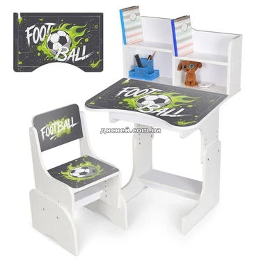 Детская парта N 2071-31-1 регулируемая, со стульчиком, футбол, белая