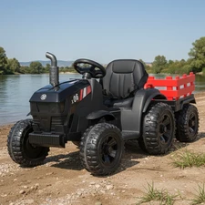 Детский трактор M 6295 EBLR-2 электромобиль, с прицепом, черный купить