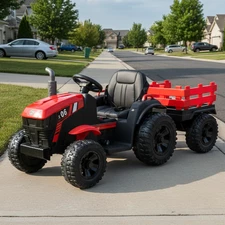 Детский трактор M 6295 EBLR-3 электромобиль, с прицепом, красный