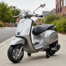 Детский мотоцикл M 6288 EL-11-2 скутер Vespa, 2 мотора, черно-серый
