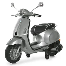 Детский мотоцикл M 6288 EL-11-2 скутер Vespa, 2 мотора, серо-черный фото 14