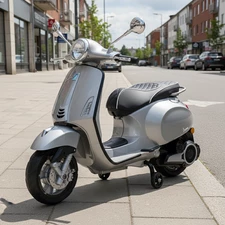 Детский мотоцикл M 6288 EL-11-2 скутер Vespa, 2 мотора, серо-черный купить
