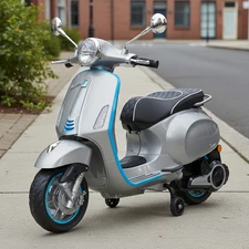 Детский мотоцикл M 6288 EL-11-4 скутер Vespa, 2 мотора, серо-синий