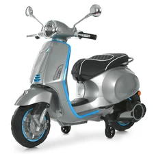 Детский мотоцикл M 6288 EL-11-4 скутер Vespa, 2 мотора, серо-синий фото 14