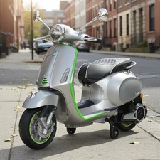 Детский мотоцикл M 6288 EL-11-5 скутер Vespa, 2 мотора, серо-зеленый