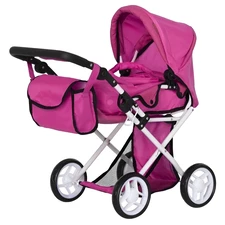Коляска для куклы Carrello Unico 9346 Hot Pink малиновая, с сумочкой