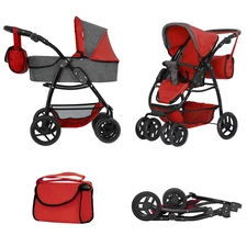 Коляска для куклы 2 в 1 Carrello Avanti 9662 Red красная, с сумочкой фото 14