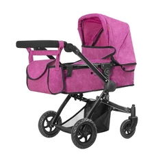 Коляска для куклы Carrello Maestro 9651B Rose red 2 в 1 с сумочкой, малиновая