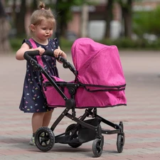 Коляска для куклы Carrello Maestro 9651B Rose red 2 в 1 с сумочкой, малиновая купить