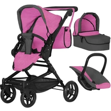 Коляска для куклы 3 в 1 Carrello Magia 9636 Rose red, малиновая, с сумочкой фото 14