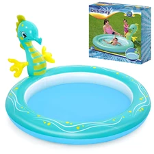 Детский надувной бассейн Bestway 53114, 188 х 160 х 86 см., Морской конек, с разбрызгивателем
