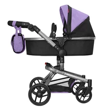 Коляска для куклы Carrello Fortuna 9695 Purple фиолетовая 2 в 1 с сумочкой