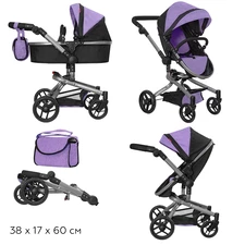 Коляска для куклы Carrello Fortuna 9695 Purple фиолетовая 2 в 1 с сумочкой фото 37