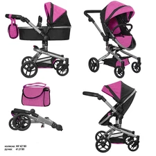 Коляска для куклы Carrello Fortuna 9695 Rose red малиновая 2 в 1 с сумочкой фото 37