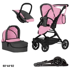 Коляска для куклы Carrello Magia 9636 Pink розовая 3 в 1 с сумочкой фото 14